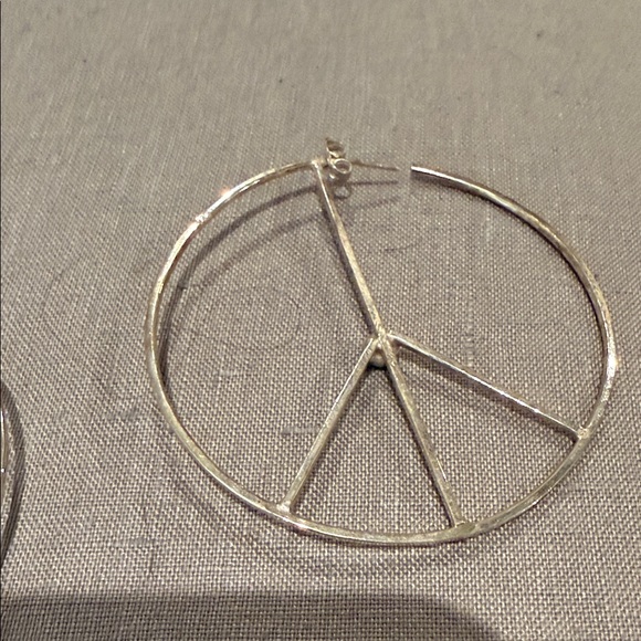 Sterling Silver and Turquoise Peace Sign Hoop Earrings- 2 3/8” wide - Picture 5 of 5